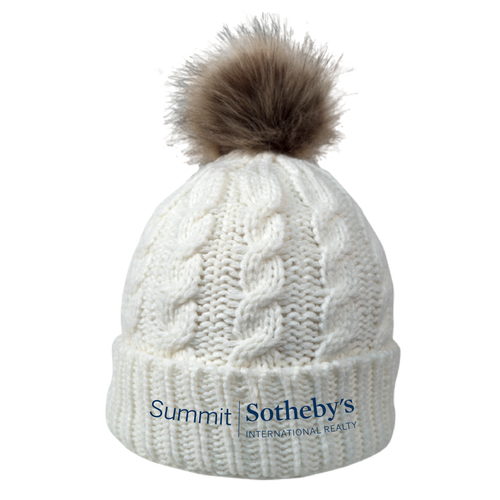 Cable Knit Beanie With Faux Fur Pom
